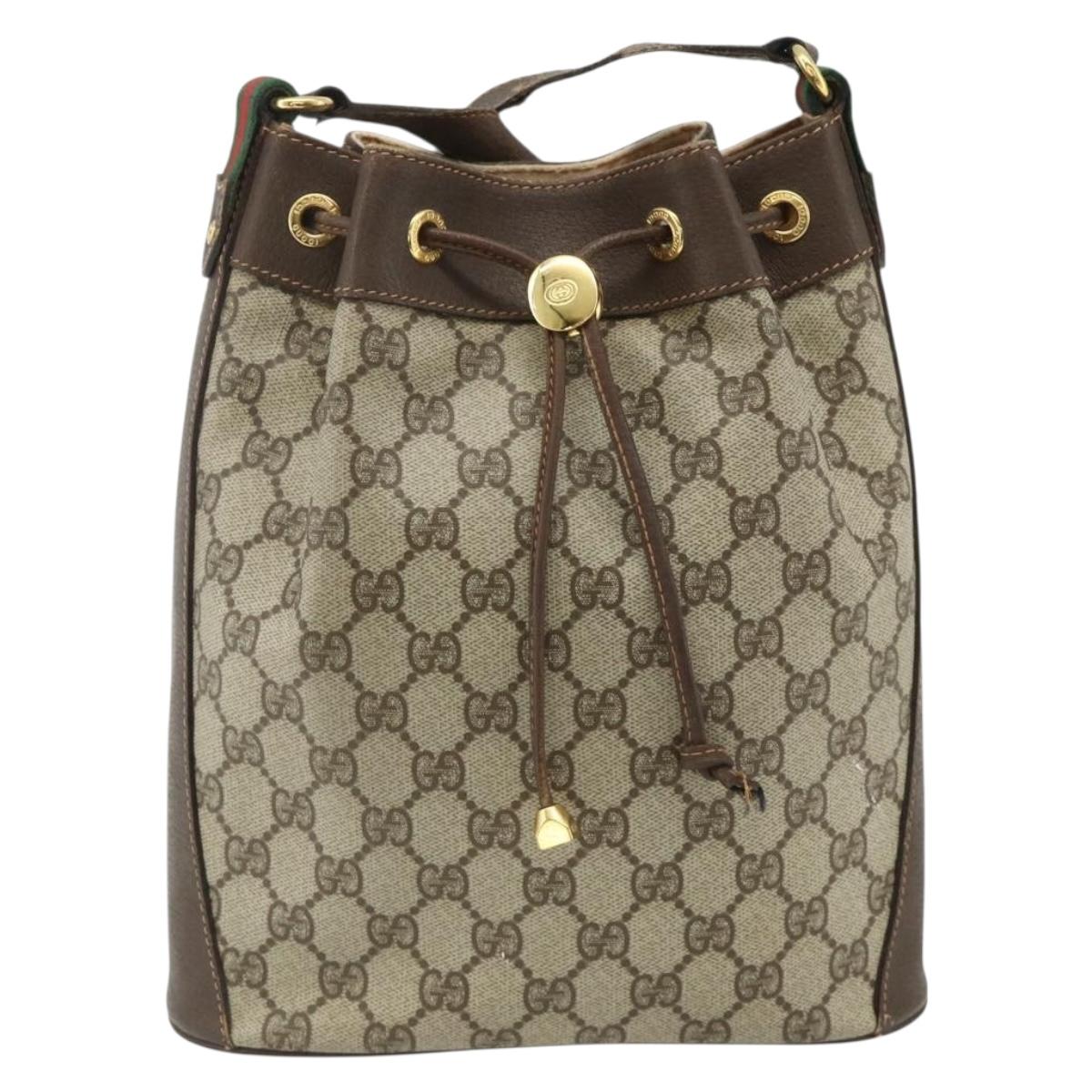 GUCCI GG Supreme Drawstring Bag Web Sherry Line PVC Beige 164 02 034 Auth 176220