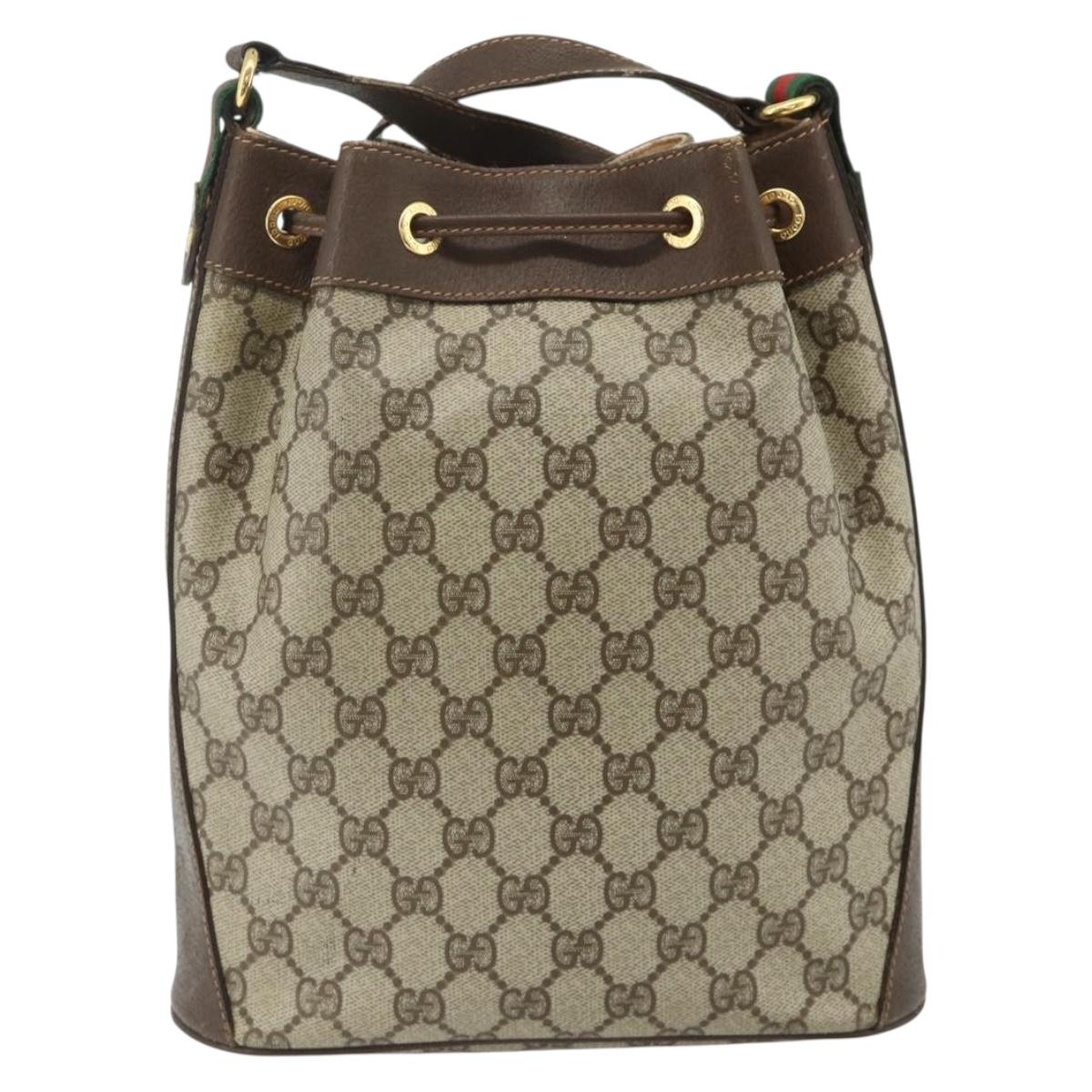 GUCCI GG Supreme Drawstring Bag Web Sherry Line PVC Beige 164 02 034 Auth 176220