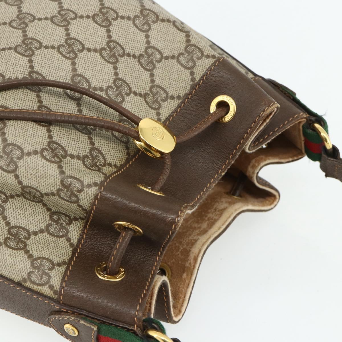 GUCCI GG Supreme Drawstring Bag Web Sherry Line PVC Beige 164 02 034 Auth 176220