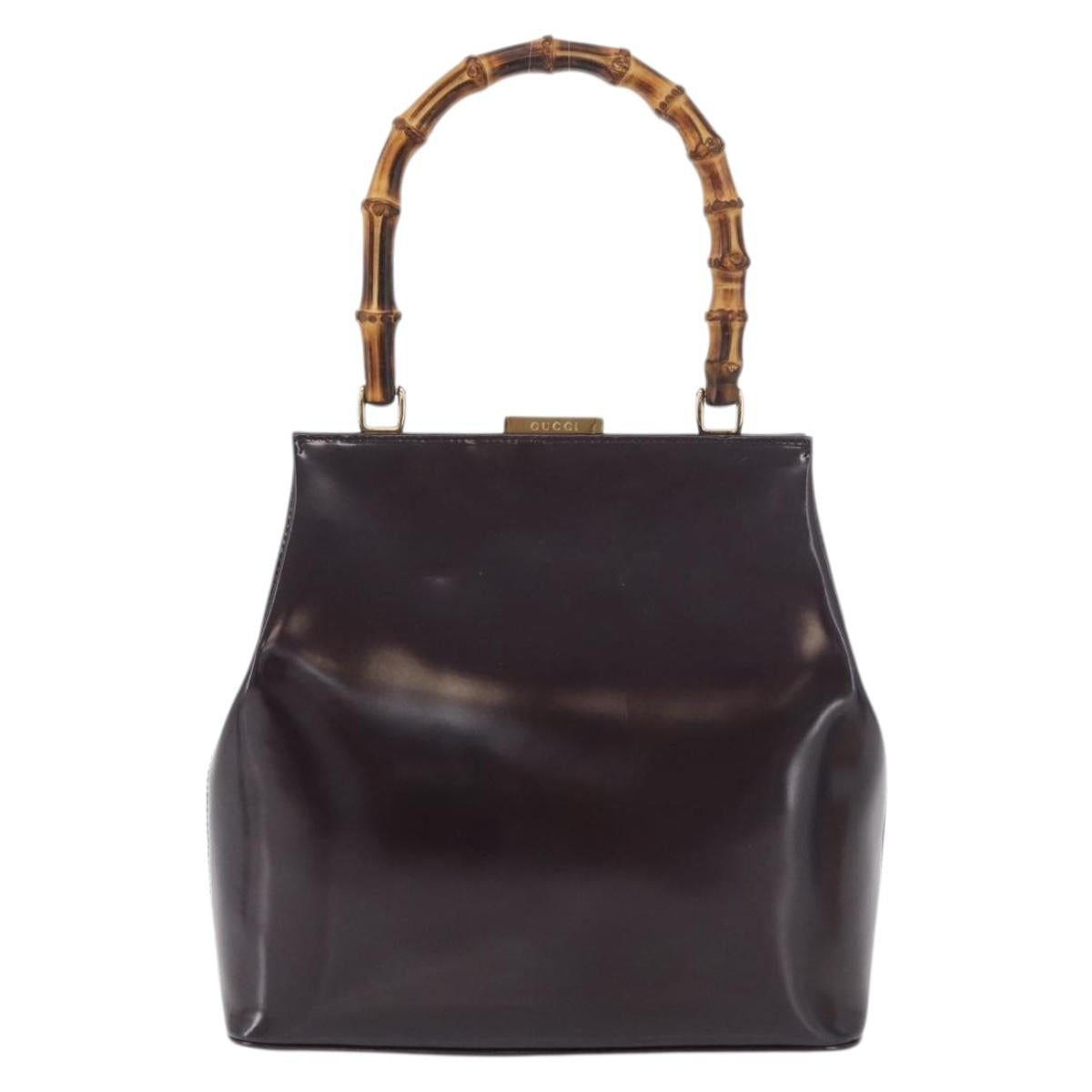 GUCCI Bamboo Hand Bag patent Bordeaux Gold 000 4781 0295 Auth 176222