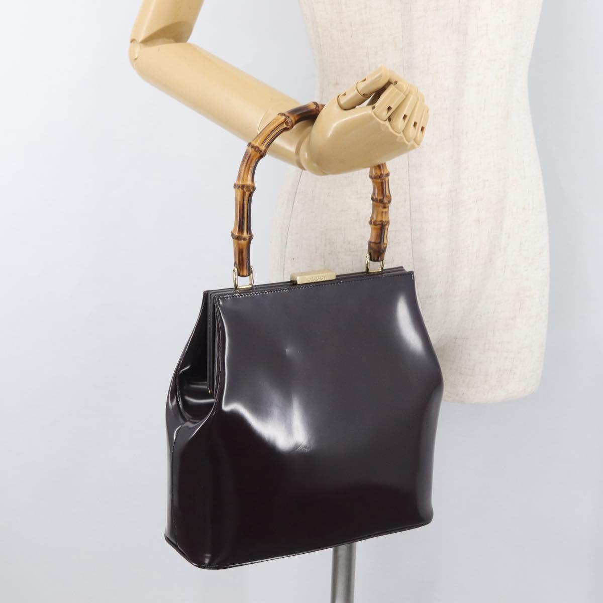 GUCCI Bamboo Hand Bag patent Bordeaux Gold 000 4781 0295 Auth 176222