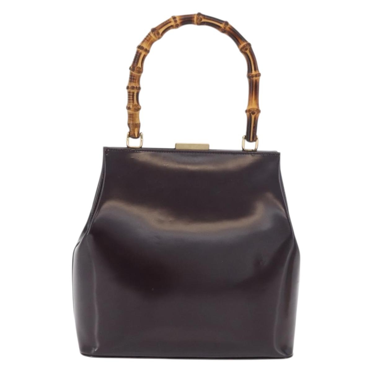 GUCCI Bamboo Hand Bag patent Bordeaux Gold 000 4781 0295 Auth 176222