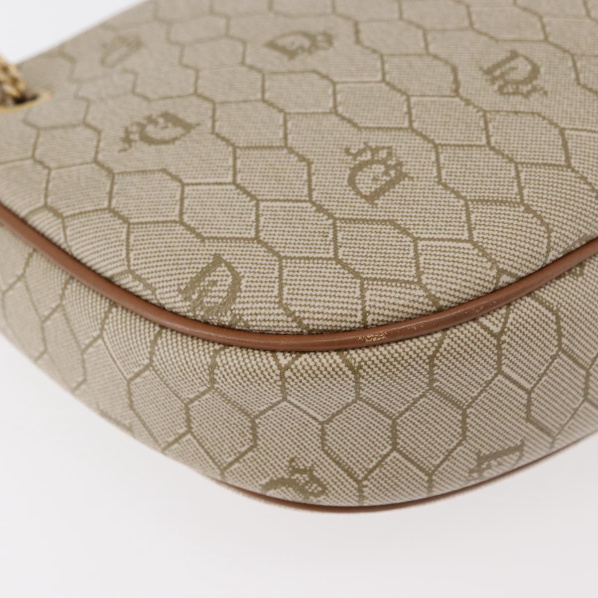 Christian Dior Honeycomb Canvas Chain Shoulder Bag PVC Beige Gold Auth 176223A