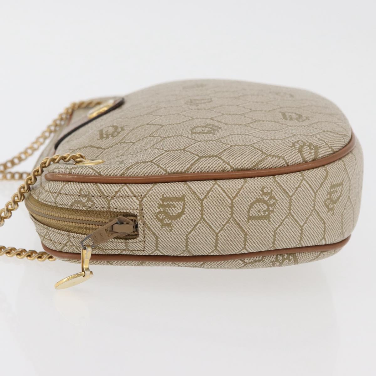 Christian Dior Honeycomb Canvas Chain Shoulder Bag PVC Beige Gold Auth 176223A