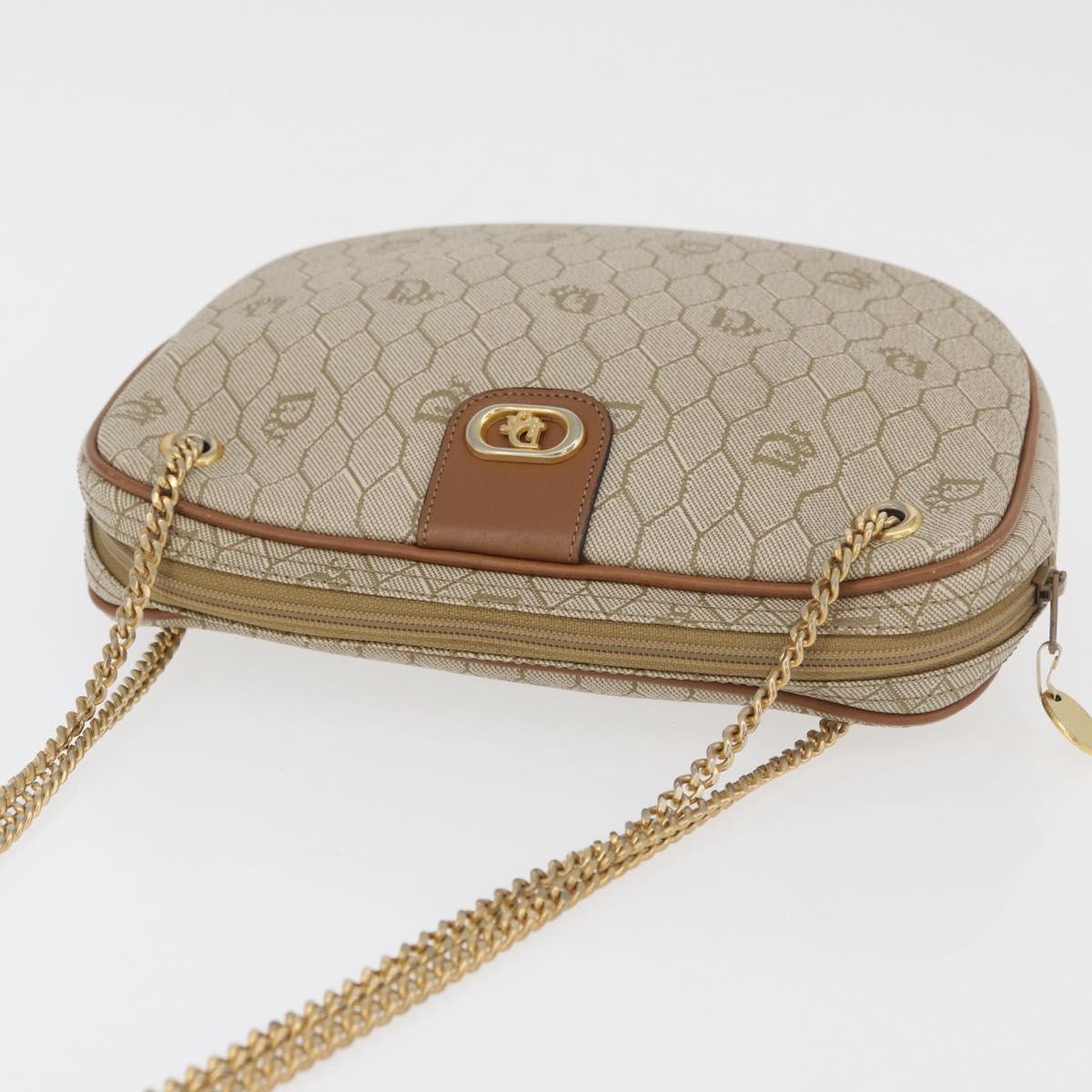 Christian Dior Honeycomb Canvas Chain Shoulder Bag PVC Beige Gold Auth 176223A