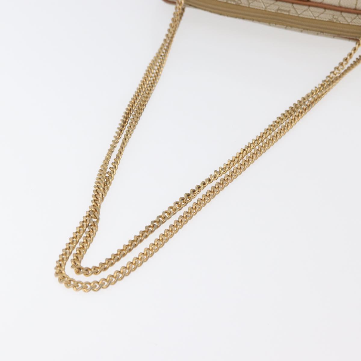 Christian Dior Honeycomb Canvas Chain Shoulder Bag PVC Beige Gold Auth 176223A