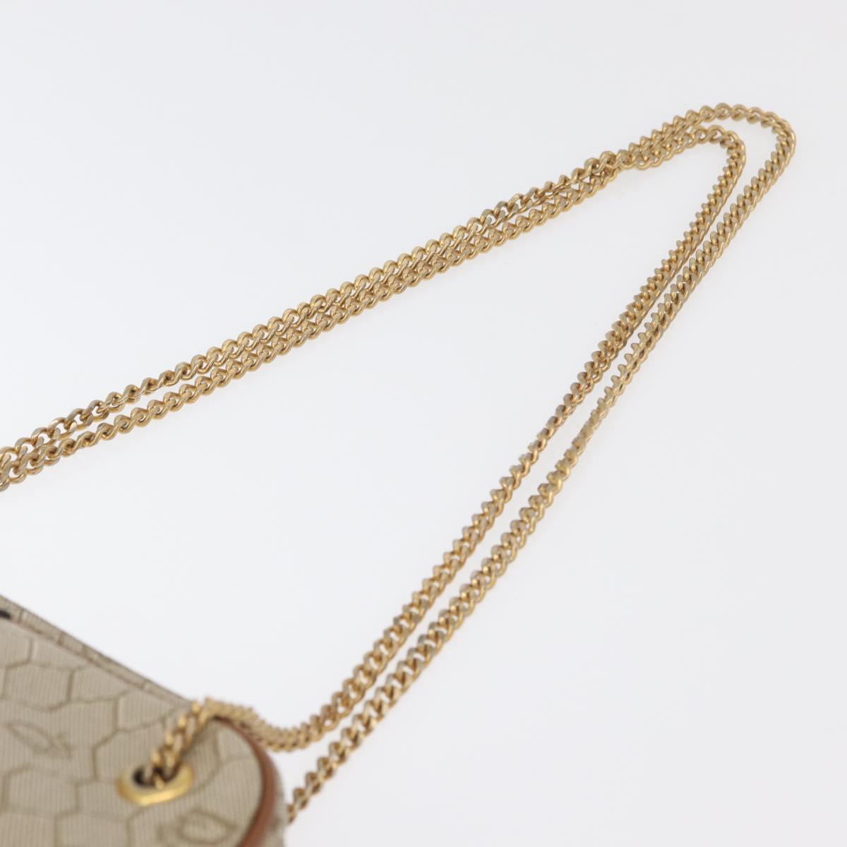 Christian Dior Honeycomb Canvas Chain Shoulder Bag PVC Beige Gold Auth 176223A