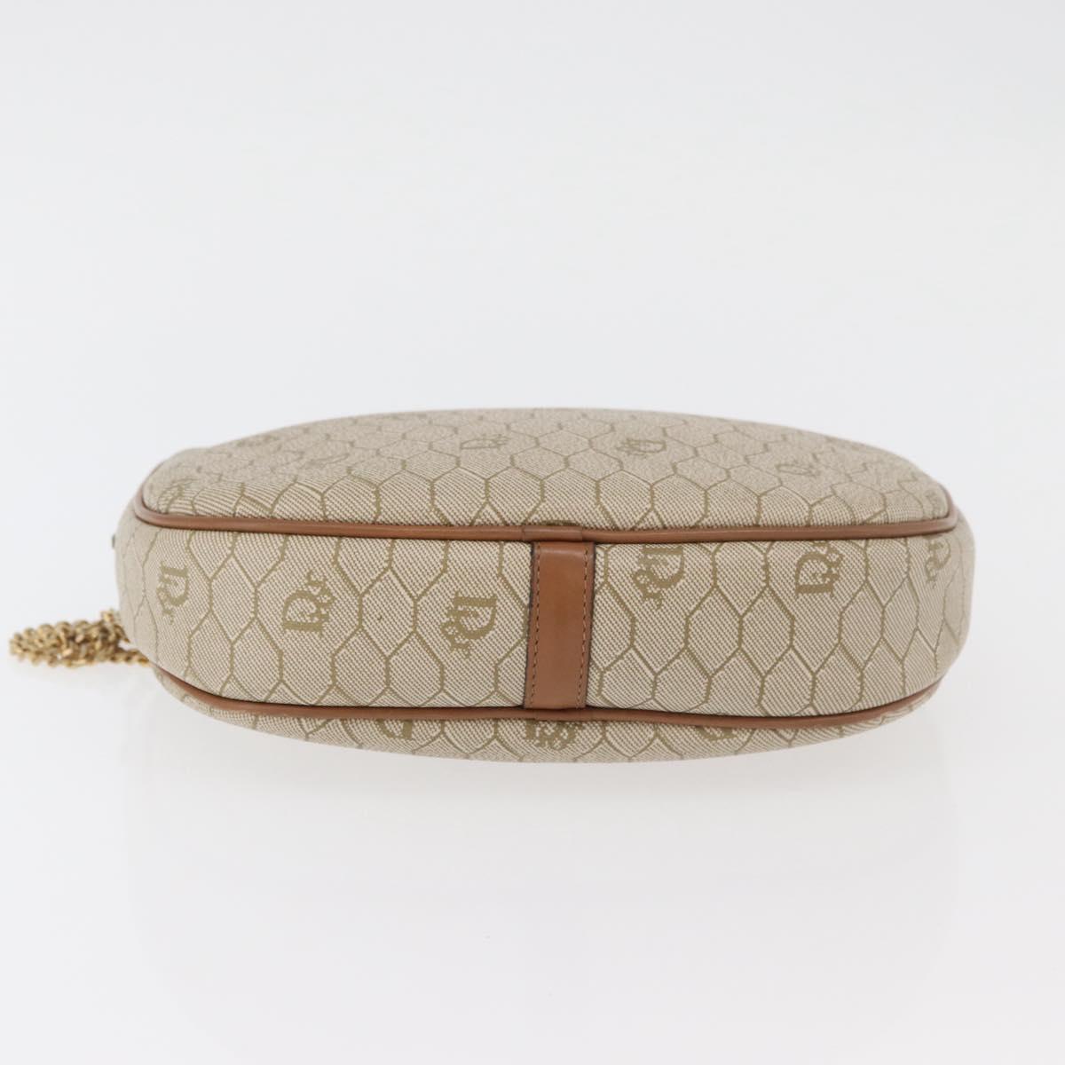 Christian Dior Honeycomb Canvas Chain Shoulder Bag PVC Beige Gold Auth 176223A