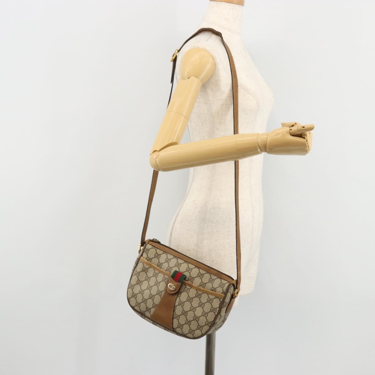 GUCCI GG Supreme Web Sherry Line Bag PVC Beige Gold 89 02 032 Auth 176224