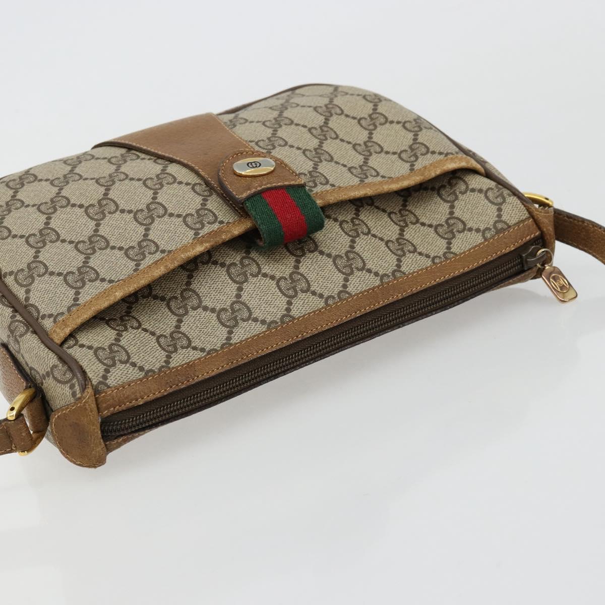 GUCCI GG Supreme Web Sherry Line Bag PVC Beige Gold 89 02 032 Auth 176224