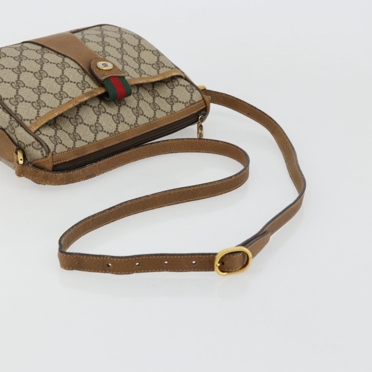 GUCCI GG Supreme Web Sherry Line Bag PVC Beige Gold 89 02 032 Auth 176224