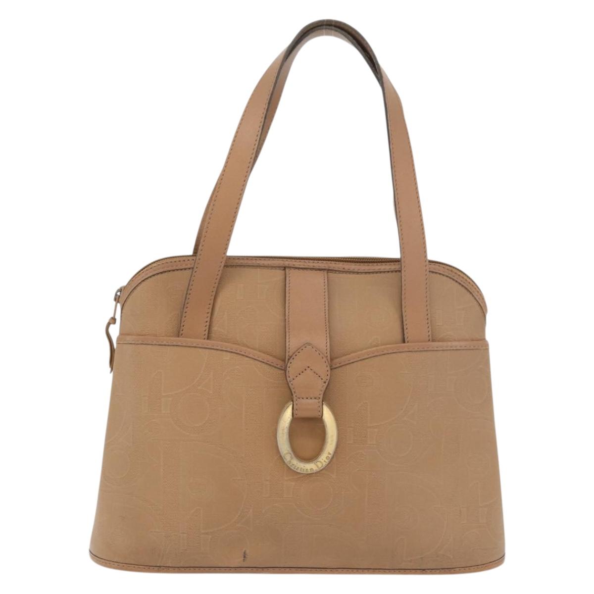 Christian Dior Trotter Canvas Hand Bag PVC Beige Gold Auth 176225