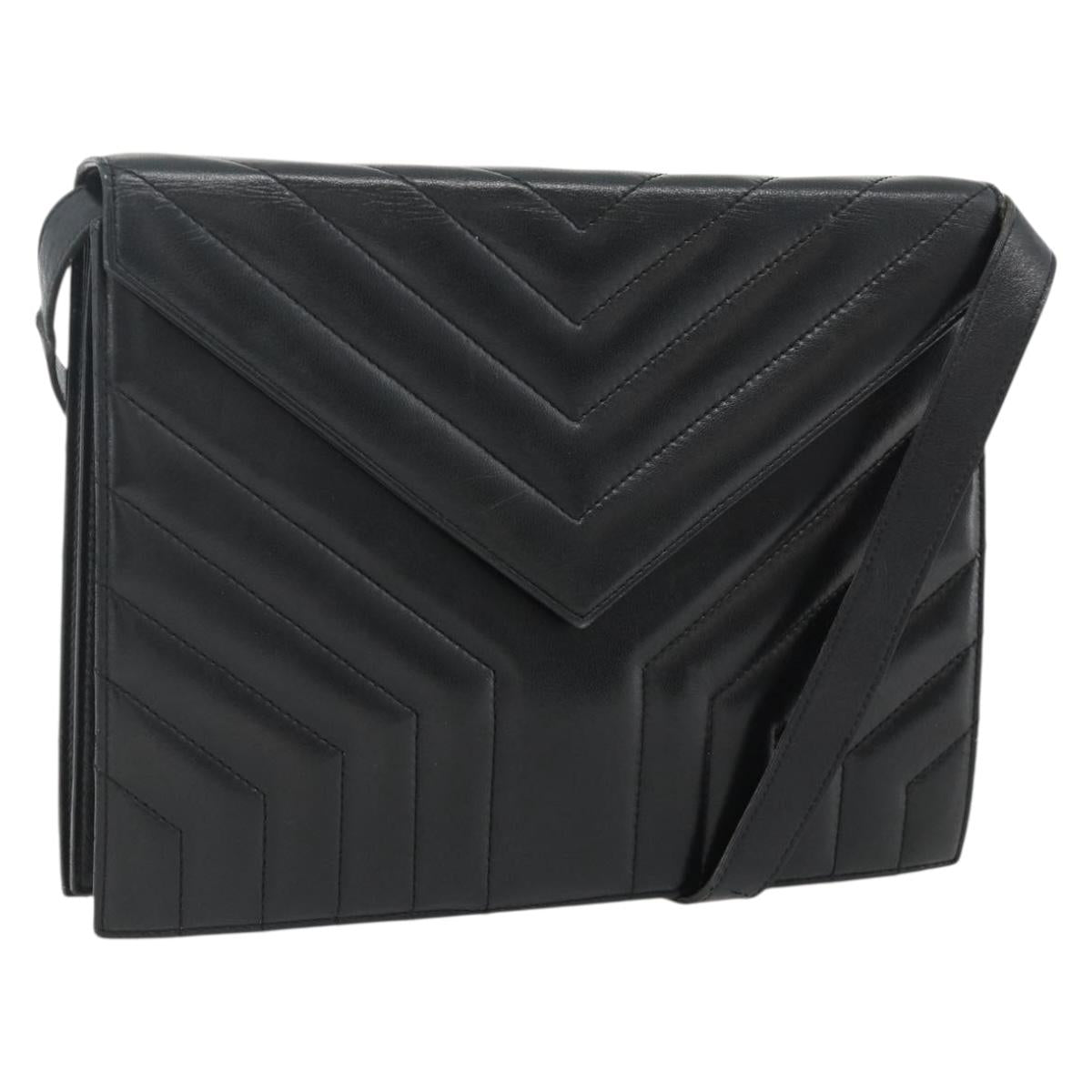 SAINT LAURENT Shoulder Bag Leather Black Silver Auth 176228