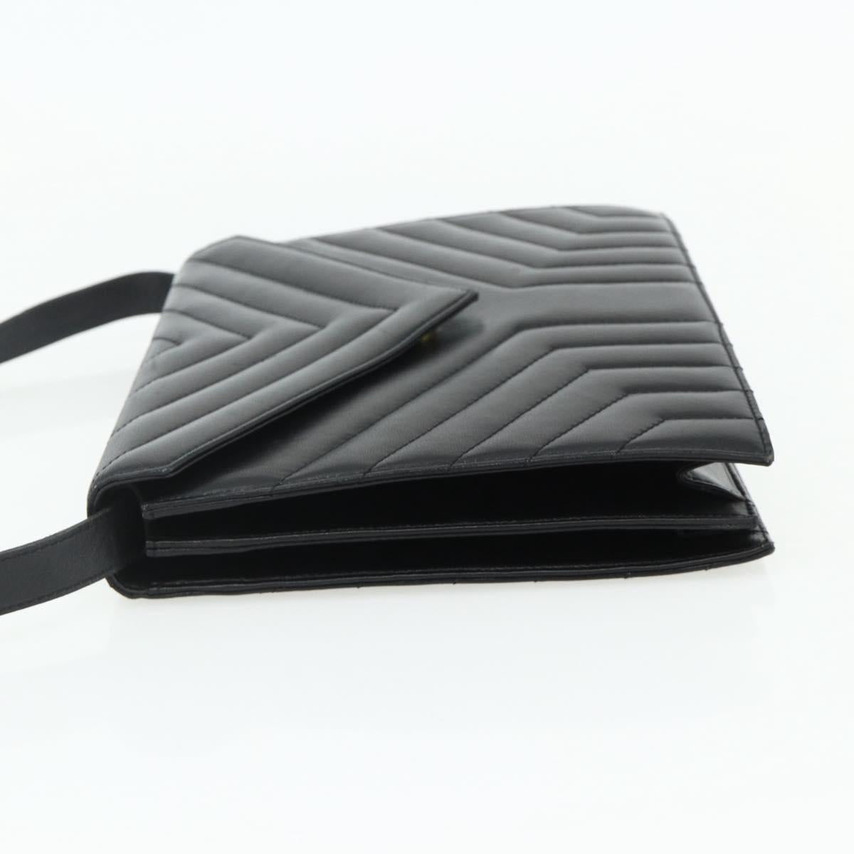 SAINT LAURENT Shoulder Bag Leather Black Silver Auth 176228