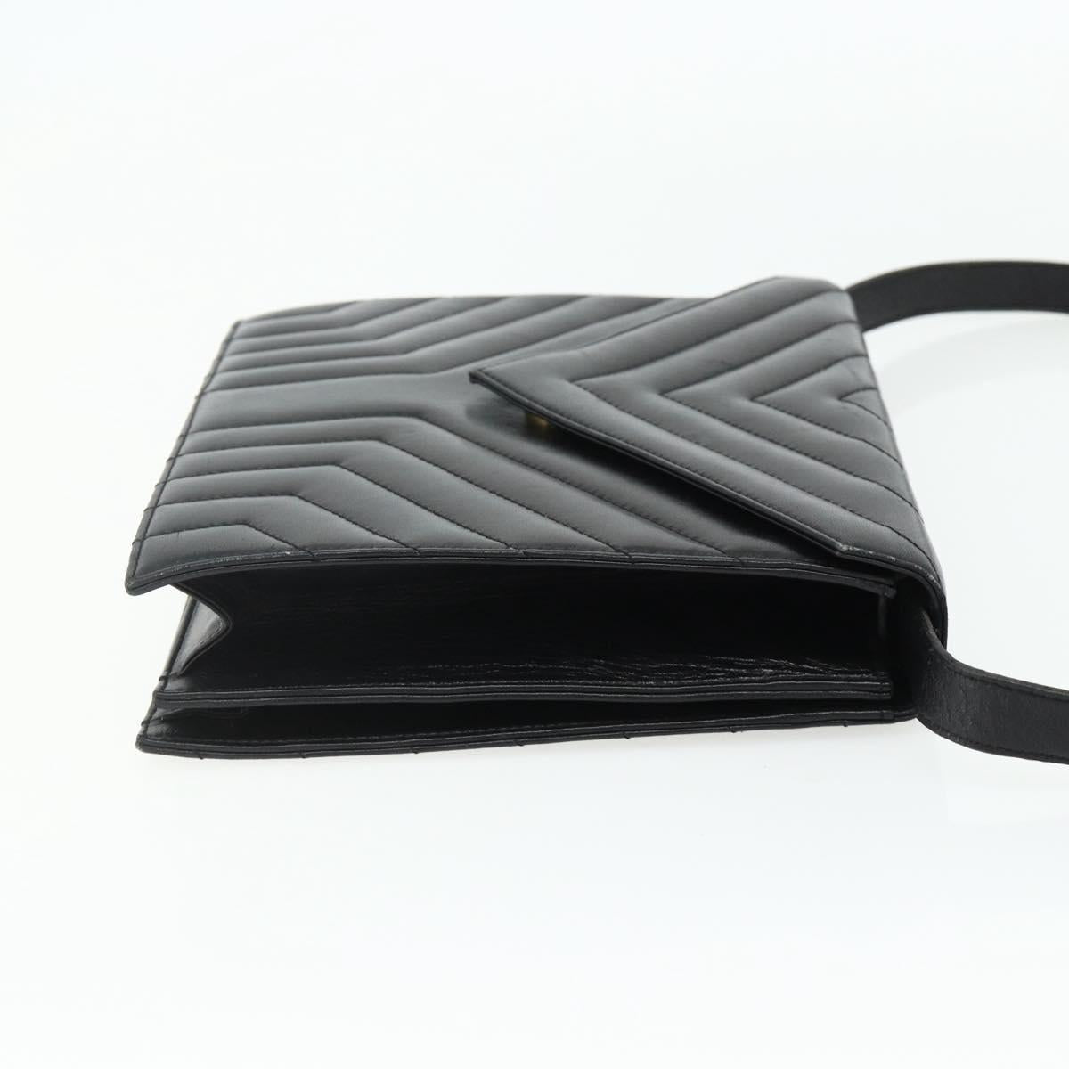 SAINT LAURENT Shoulder Bag Leather Black Silver Auth 176228