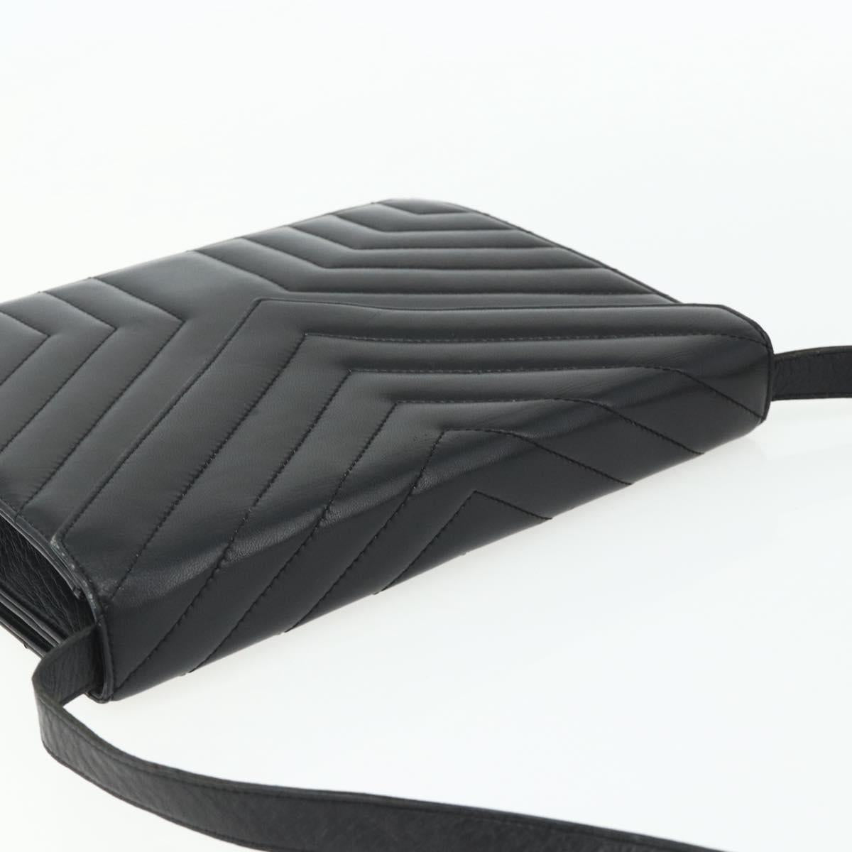 SAINT LAURENT Shoulder Bag Leather Black Silver Auth 176228