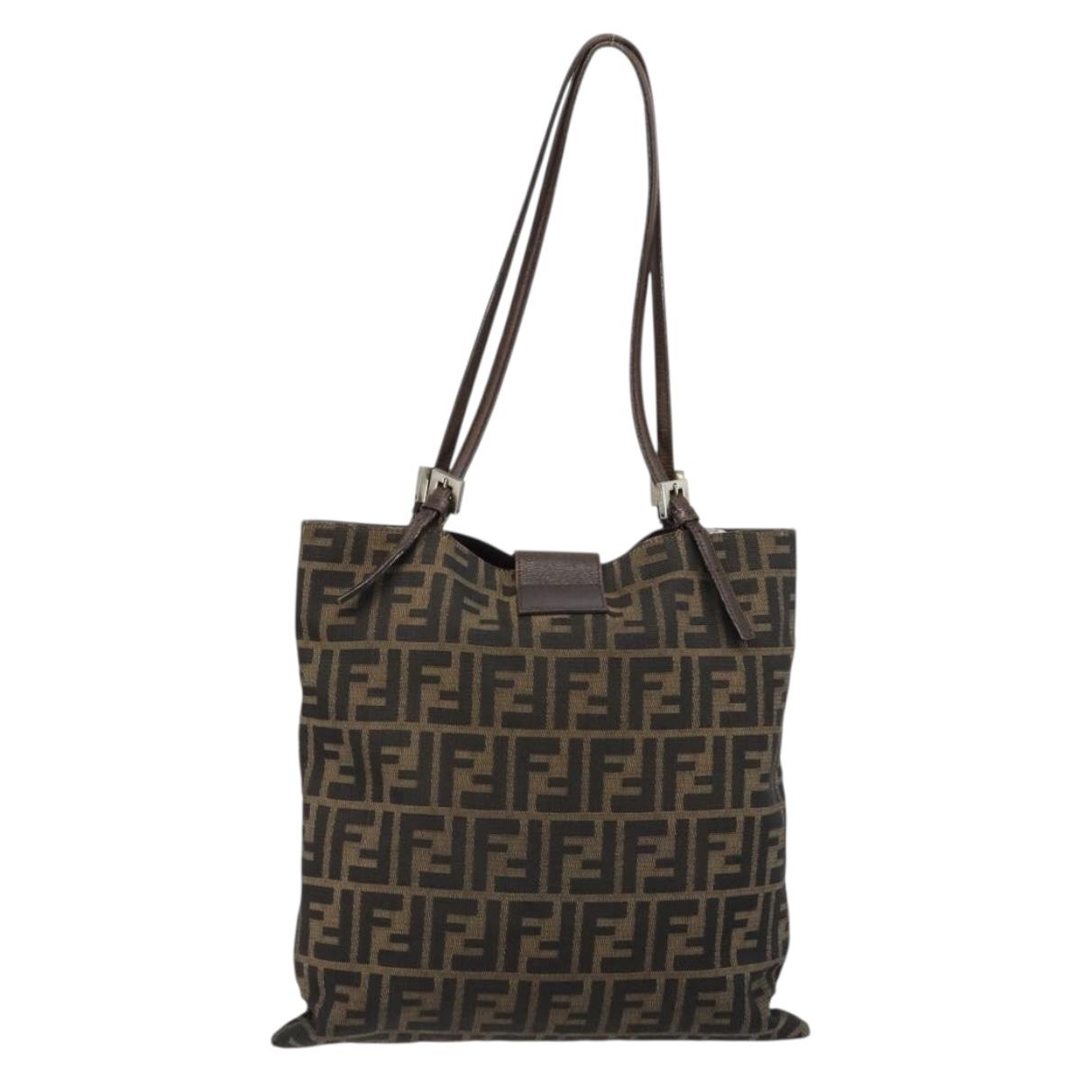 FENDI Zucca Canvas Tote Bag Black Brown Auth 176230