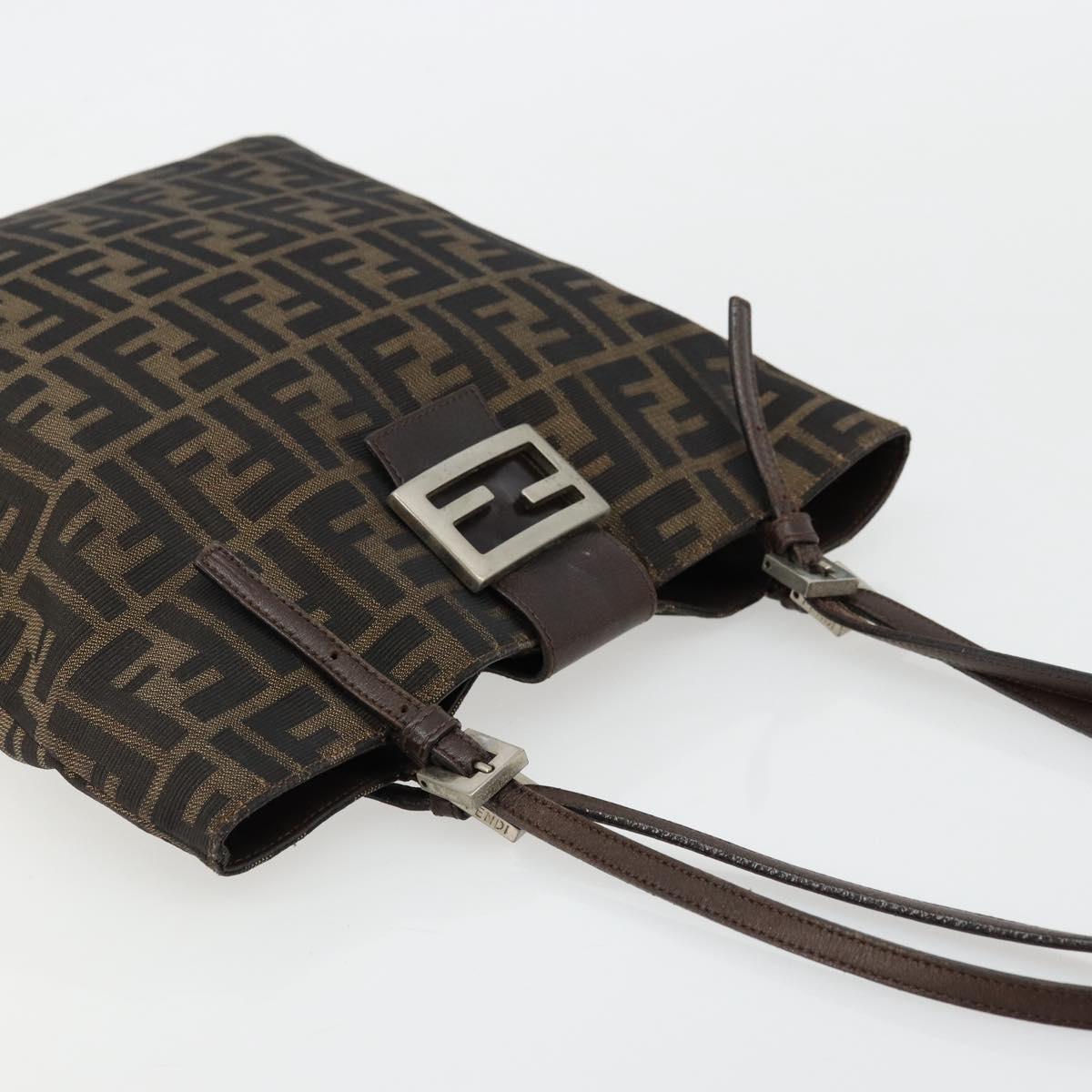 FENDI Zucca Canvas Tote Bag Black Brown Auth 176230