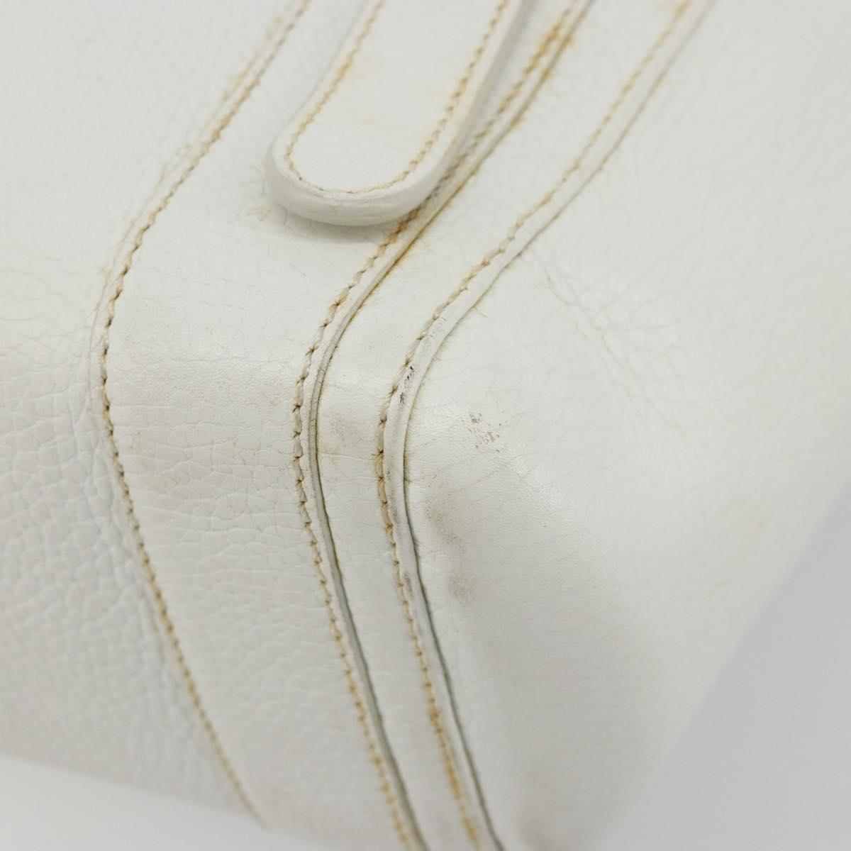 LOEWE Hand Bag Leather White Silver Auth 176235