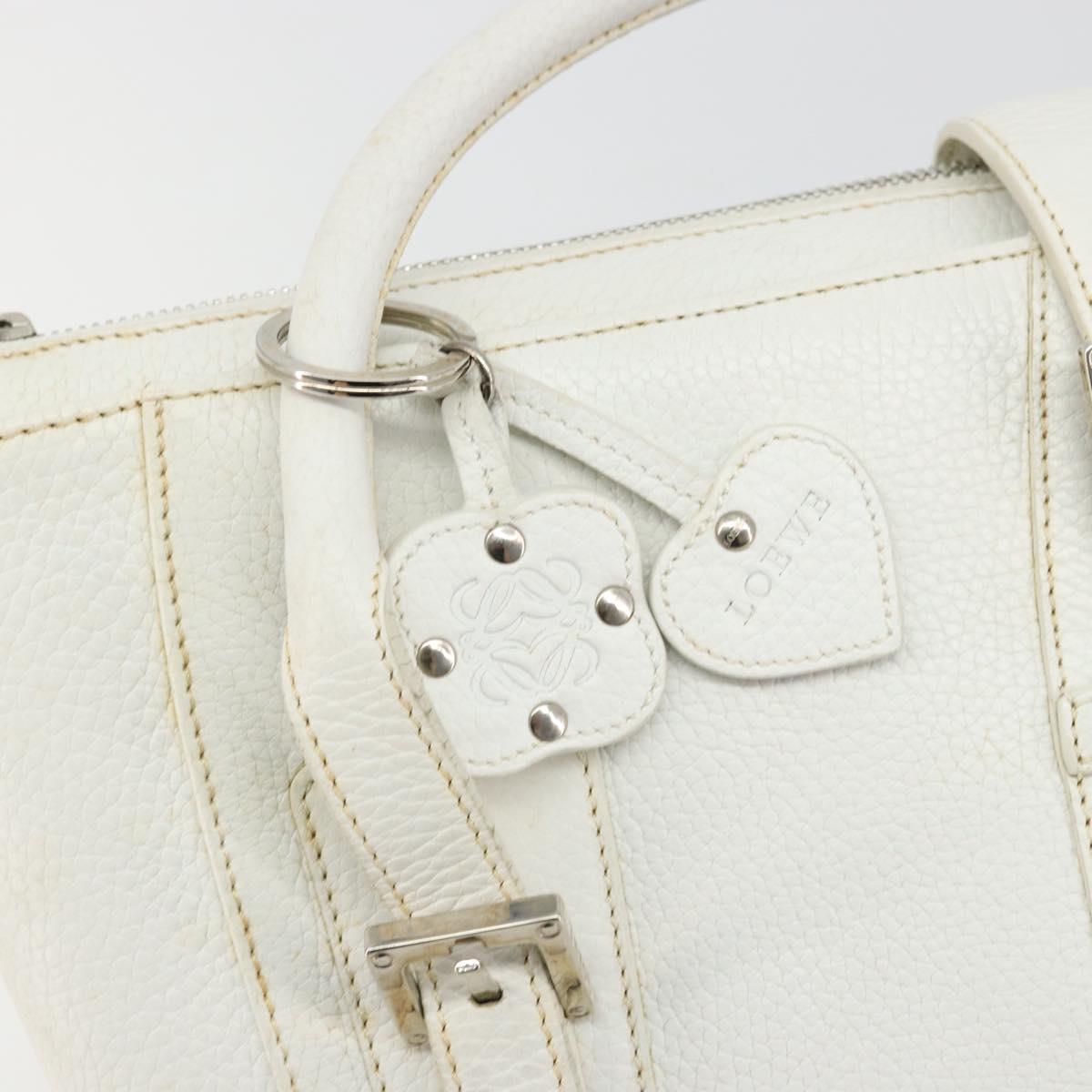 LOEWE Hand Bag Leather White Silver Auth 176235