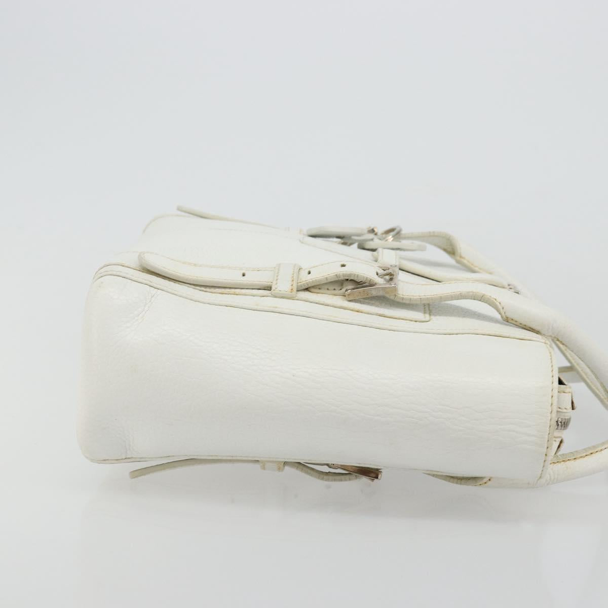 LOEWE Hand Bag Leather White Silver Auth 176235