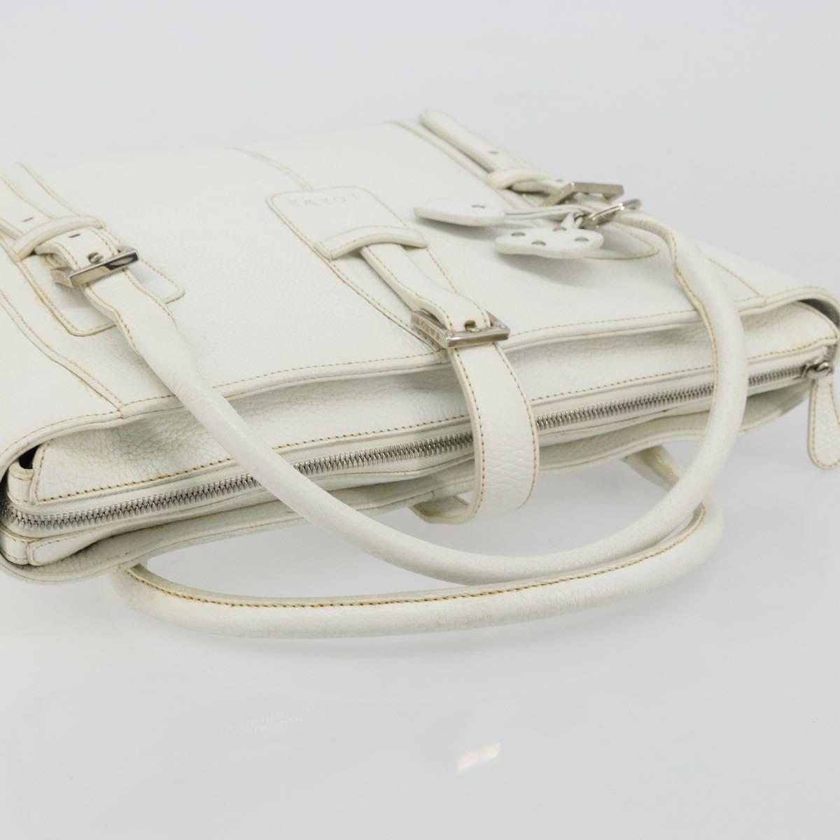 LOEWE Hand Bag Leather White Silver Auth 176235