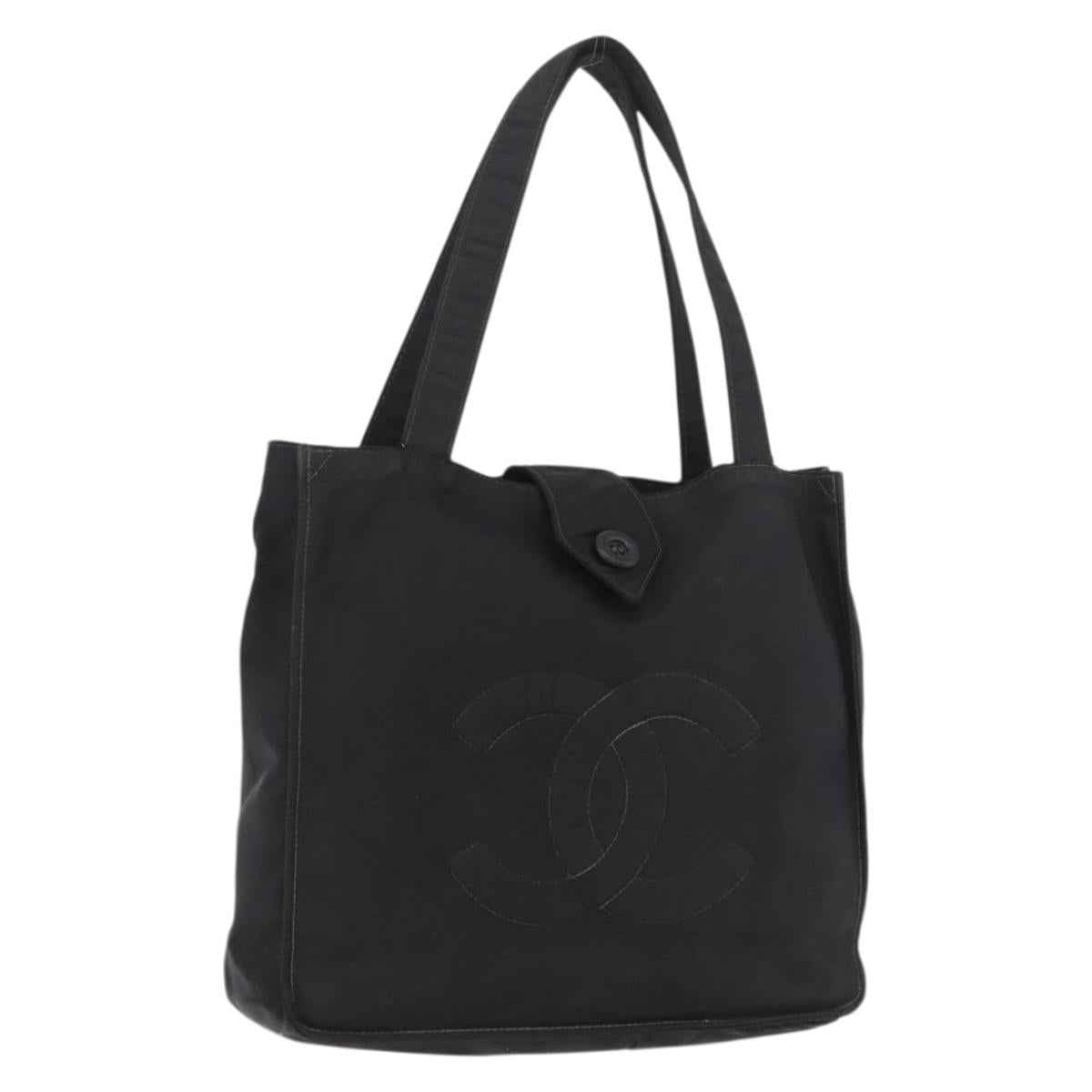 CHANEL Hand Bag Nylon Black Silver CC Auth 176247