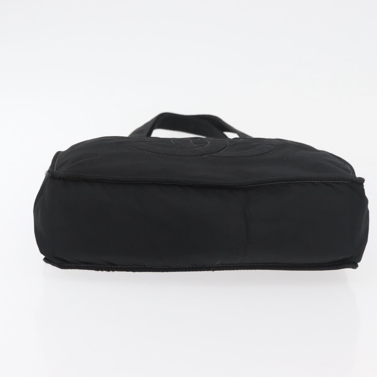 CHANEL Hand Bag Nylon Black Silver CC Auth 176247