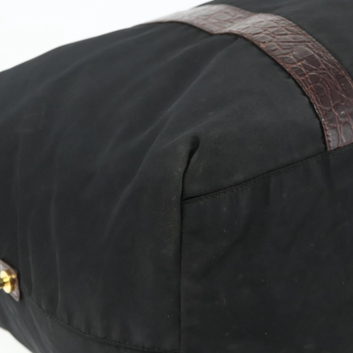 PRADA Boston Bag Nylon Black Gold Auth 176251