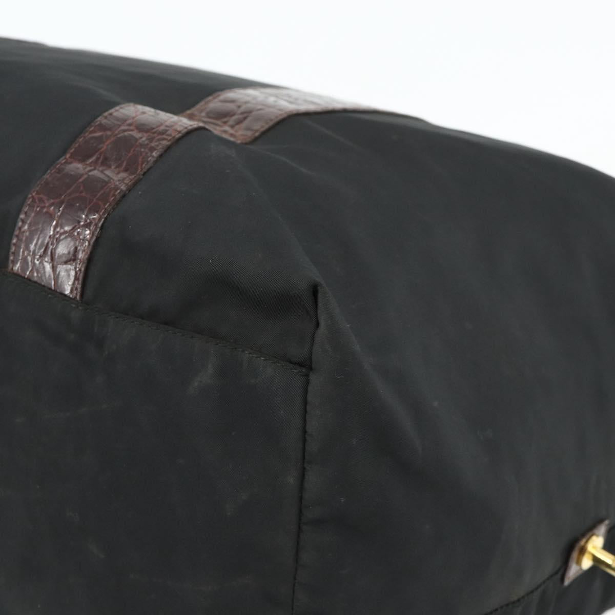 PRADA Boston Bag Nylon Black Gold Auth 176251