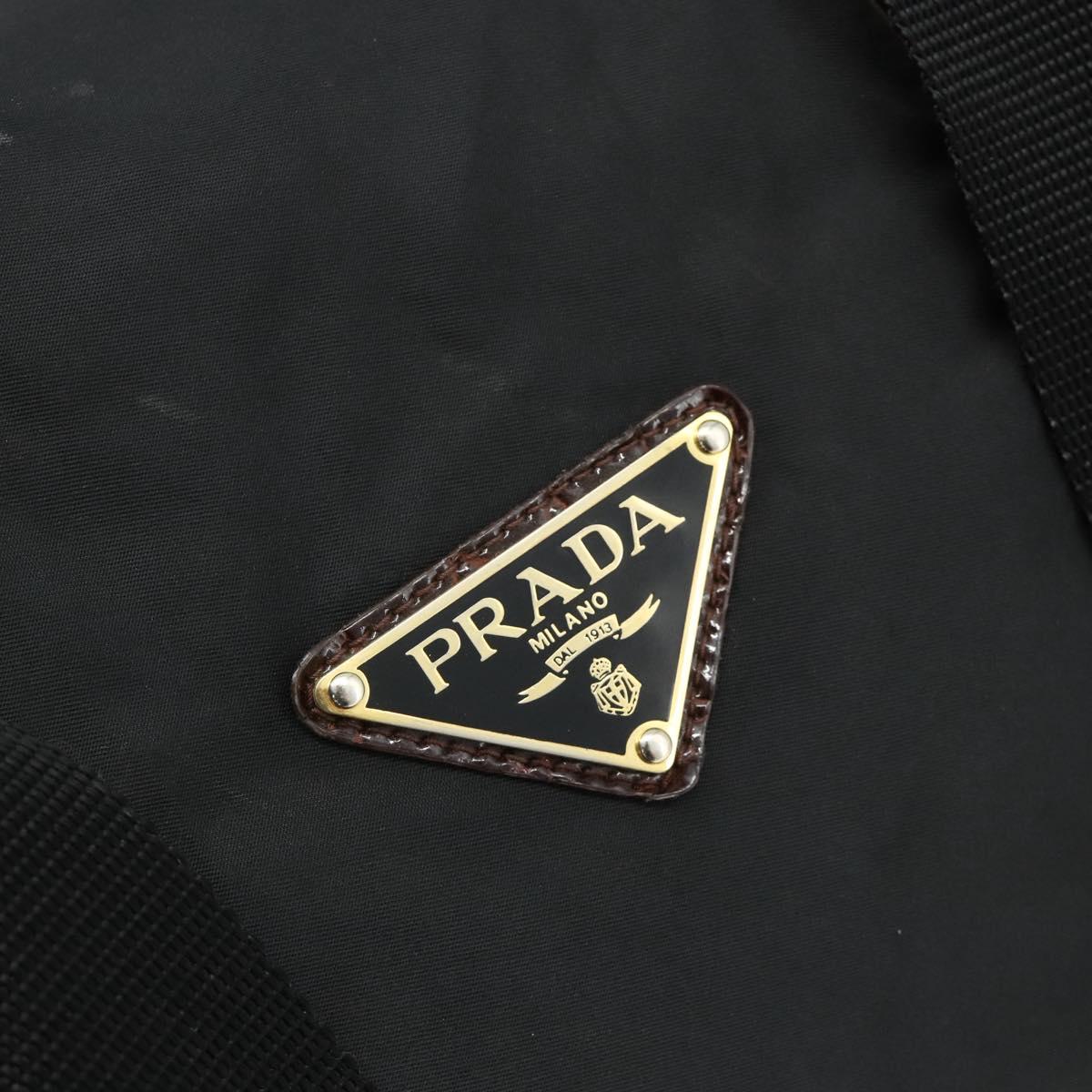 PRADA Boston Bag Nylon Black Gold Auth 176251