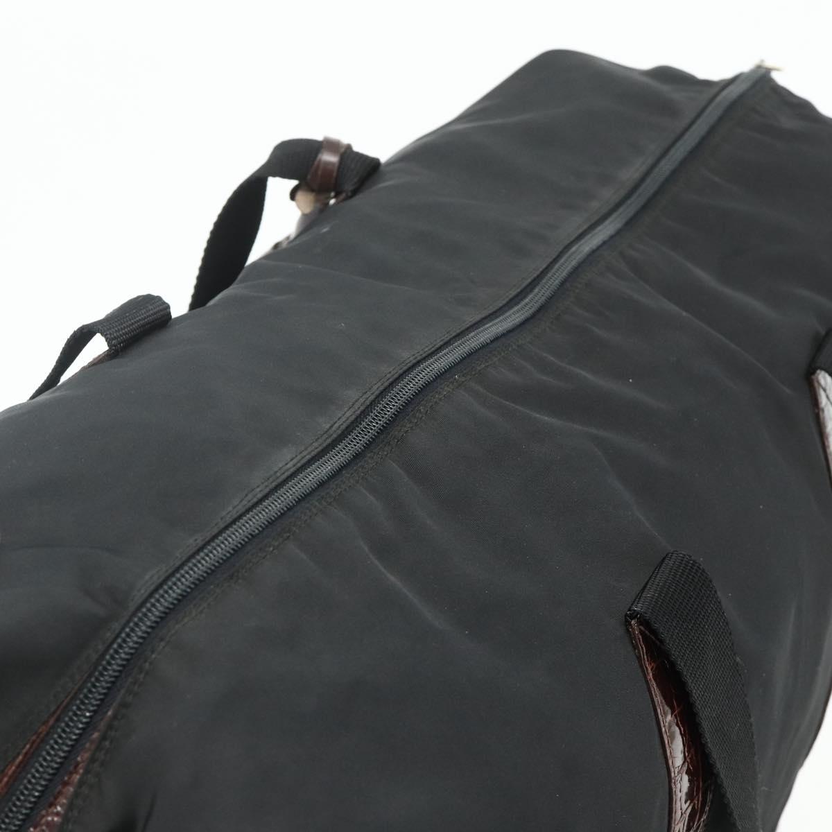 PRADA Boston Bag Nylon Black Gold Auth 176251