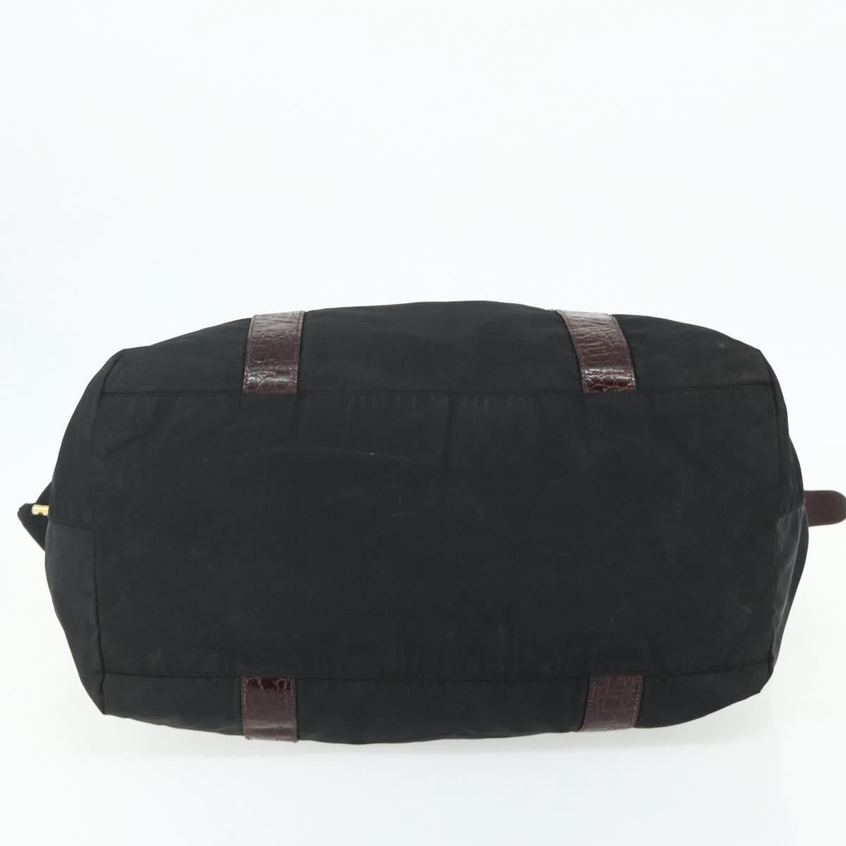 PRADA Boston Bag Nylon Black Gold Auth 176251