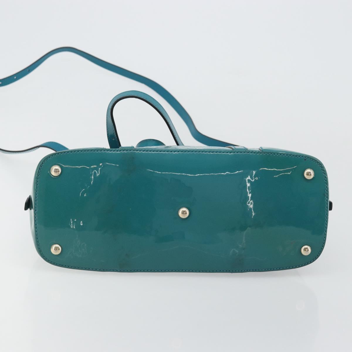 GUCCI Micro GG Canvas Bag Patent Leather 2way Turquoise Blue 309617 Auth 176255