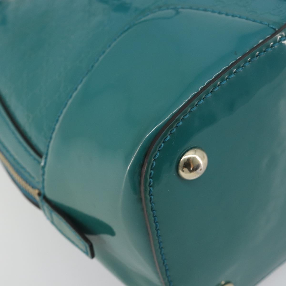 GUCCI Micro GG Canvas Bag Patent Leather 2way Turquoise Blue 309617 Auth 176255