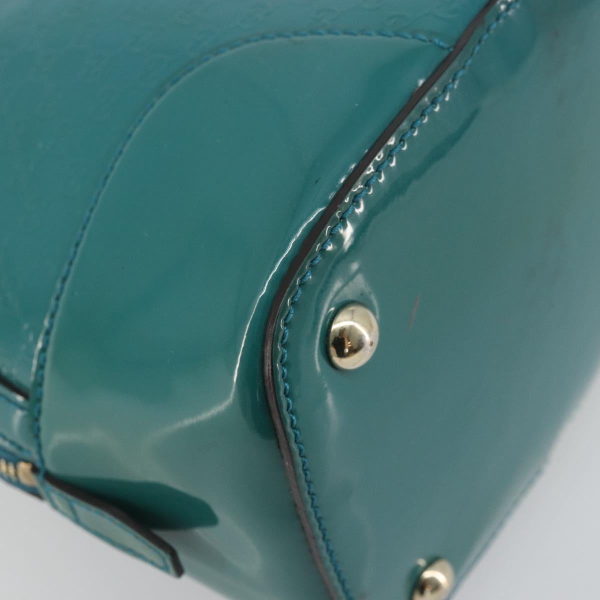 GUCCI Micro GG Canvas Bag Patent Leather 2way Turquoise Blue 309617 Auth 176255