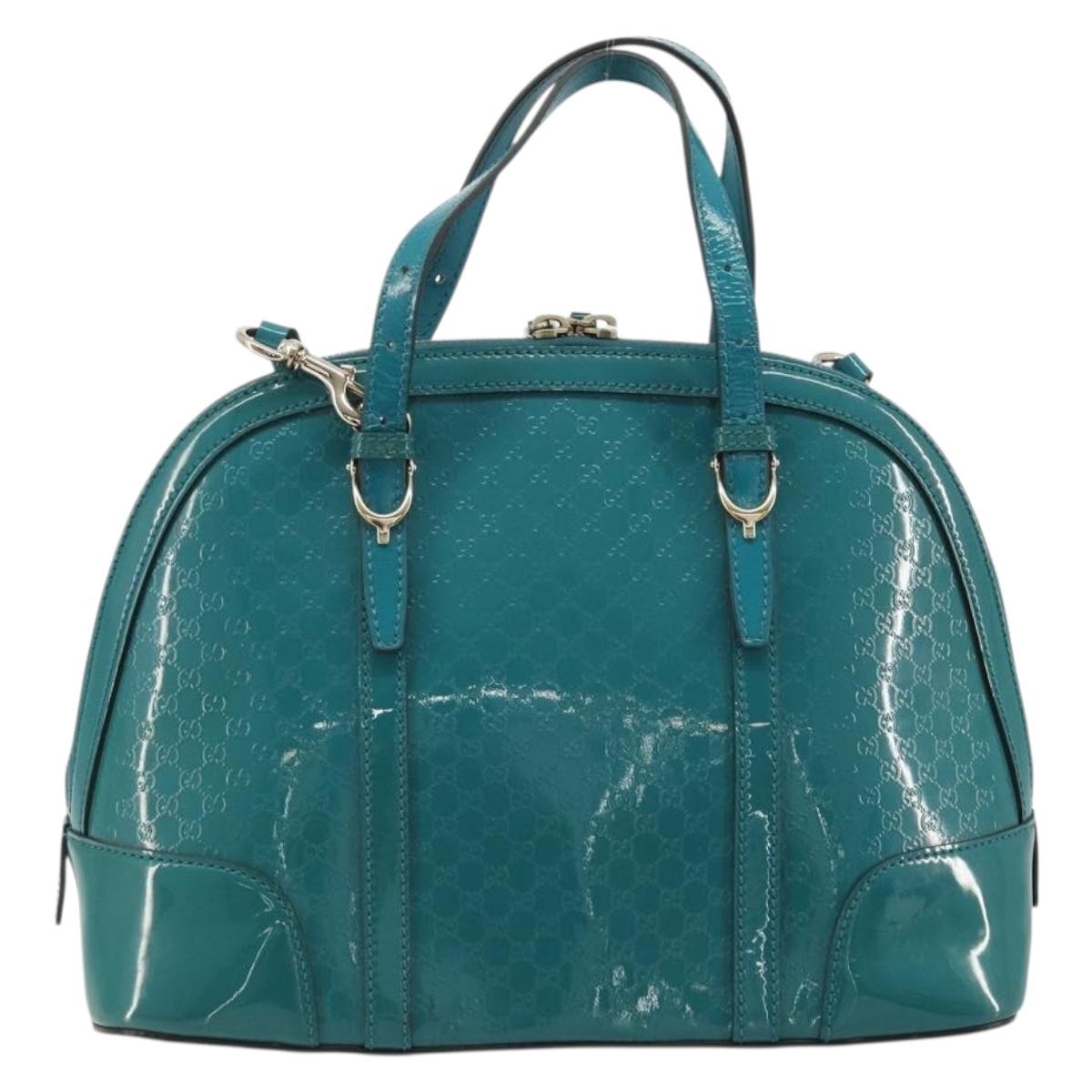 GUCCI Micro GG Canvas Bag Patent Leather 2way Turquoise Blue 309617 Auth 176255