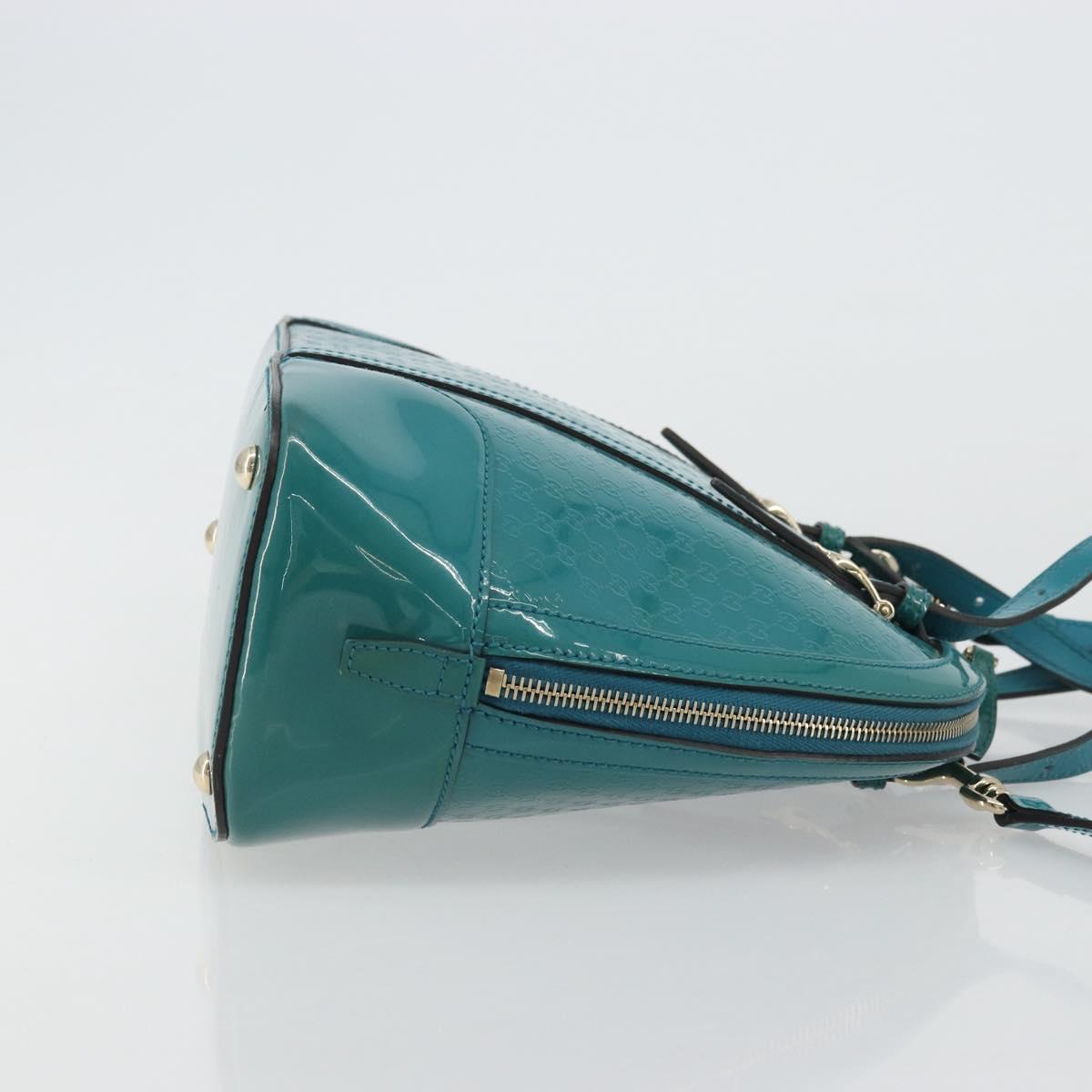 GUCCI Micro GG Canvas Bag Patent Leather 2way Turquoise Blue 309617 Auth 176255