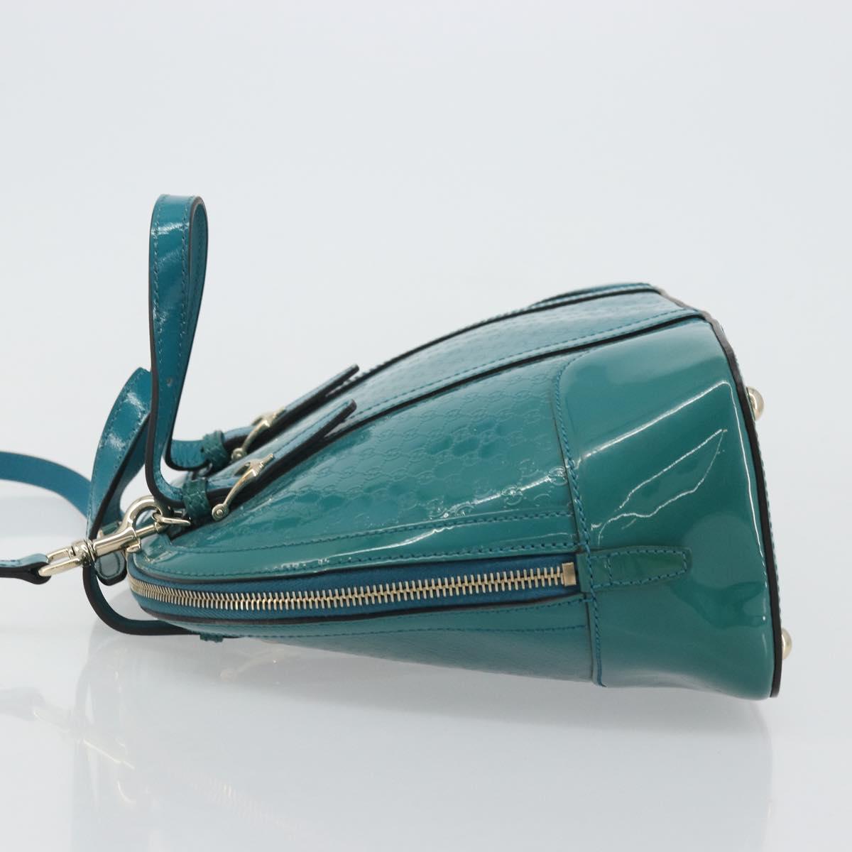 GUCCI Micro GG Canvas Bag Patent Leather 2way Turquoise Blue 309617 Auth 176255