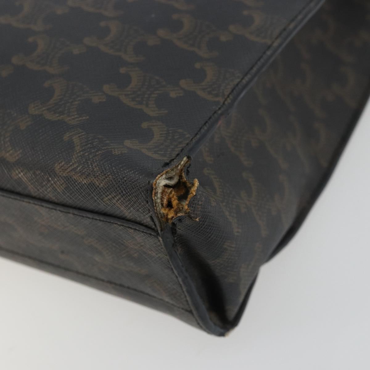 CELINE Triomphe Canvas Vertical Cabas Tote Bag PVC Dark Brown Gold Auth 176256