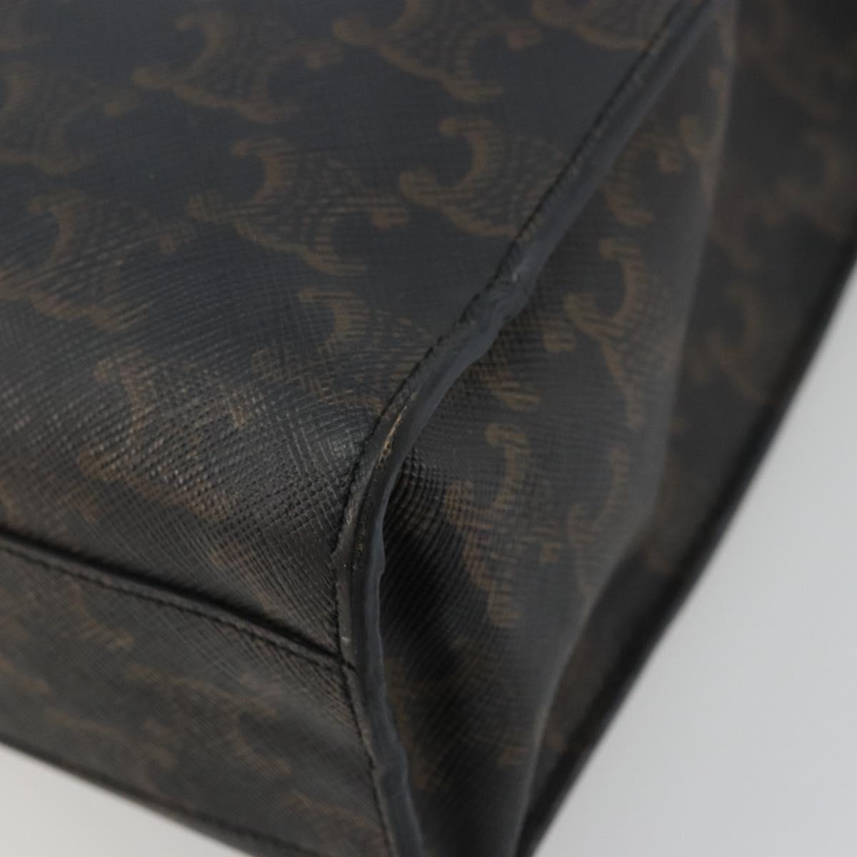 CELINE Triomphe Canvas Vertical Cabas Tote Bag PVC Dark Brown Gold Auth 176256