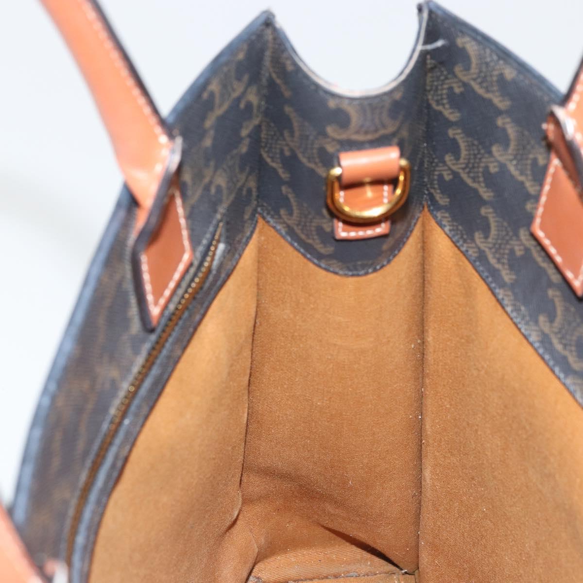 CELINE Triomphe Canvas Vertical Cabas Tote Bag PVC Dark Brown Gold Auth 176256