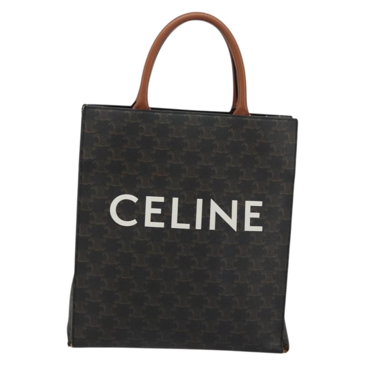CELINE Triomphe Canvas Vertical Cabas Tote Bag PVC Dark Brown Gold Auth 176256