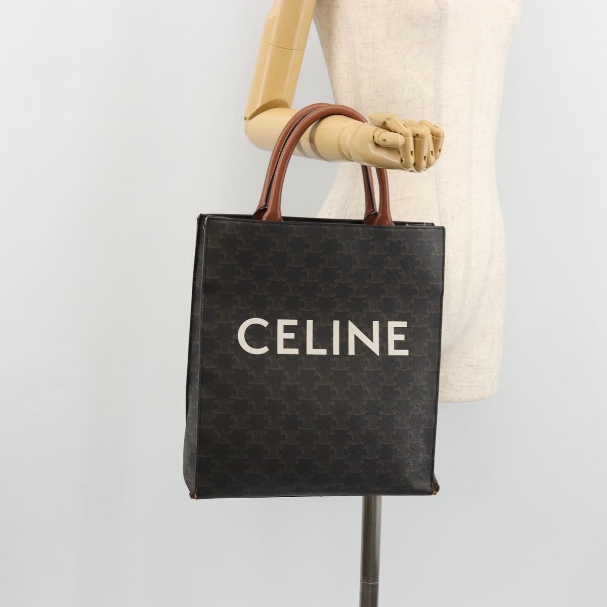 CELINE Triomphe Canvas Vertical Cabas Tote Bag PVC Dark Brown Gold Auth 176256