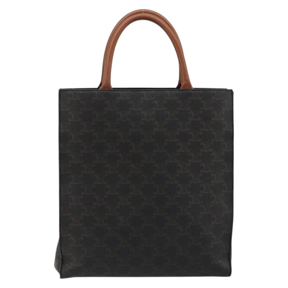 CELINE Triomphe Canvas Vertical Cabas Tote Bag PVC Dark Brown Gold Auth 176256