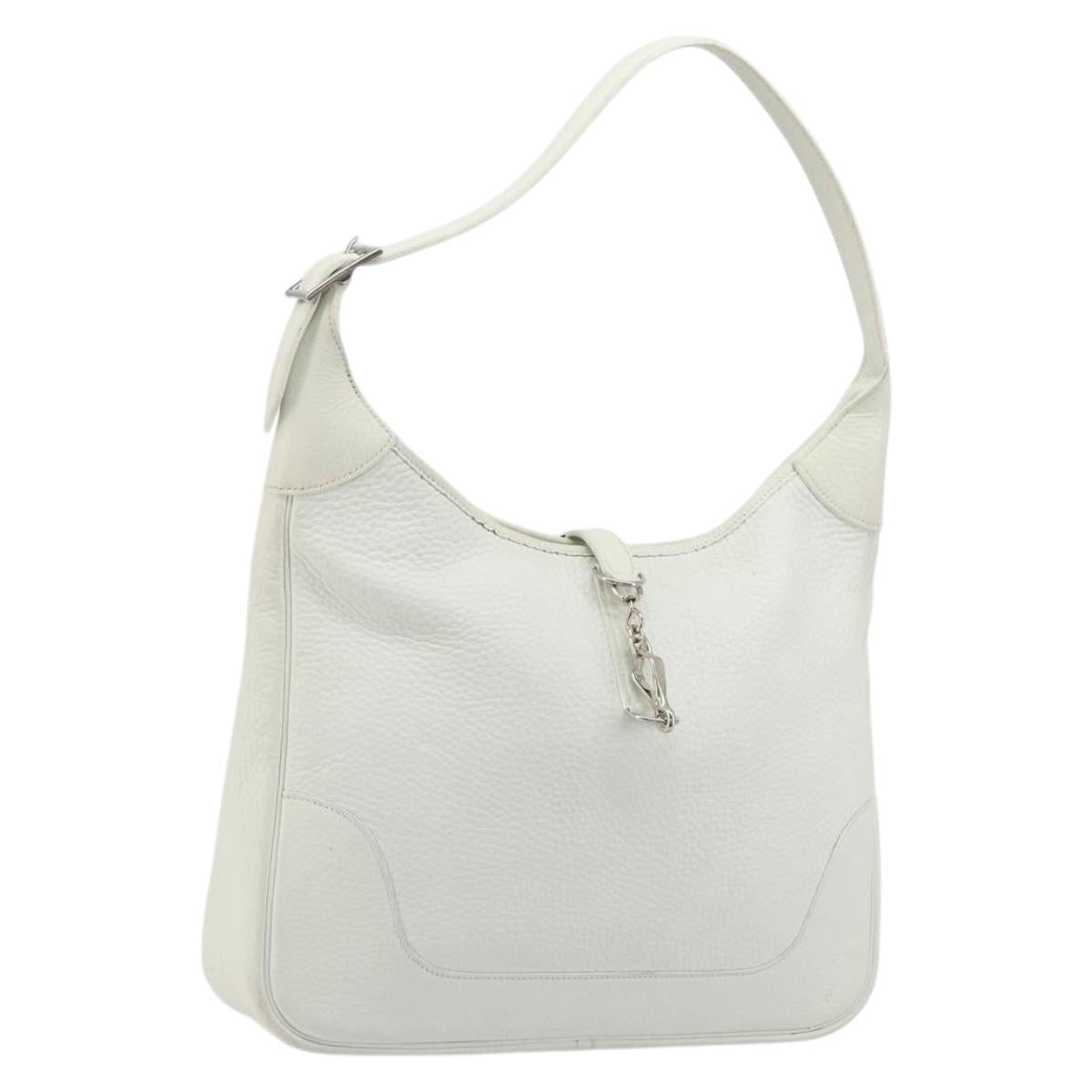 HERMES Trim 35 Shoulder Bag Togo leather White Silver Auth 176262A