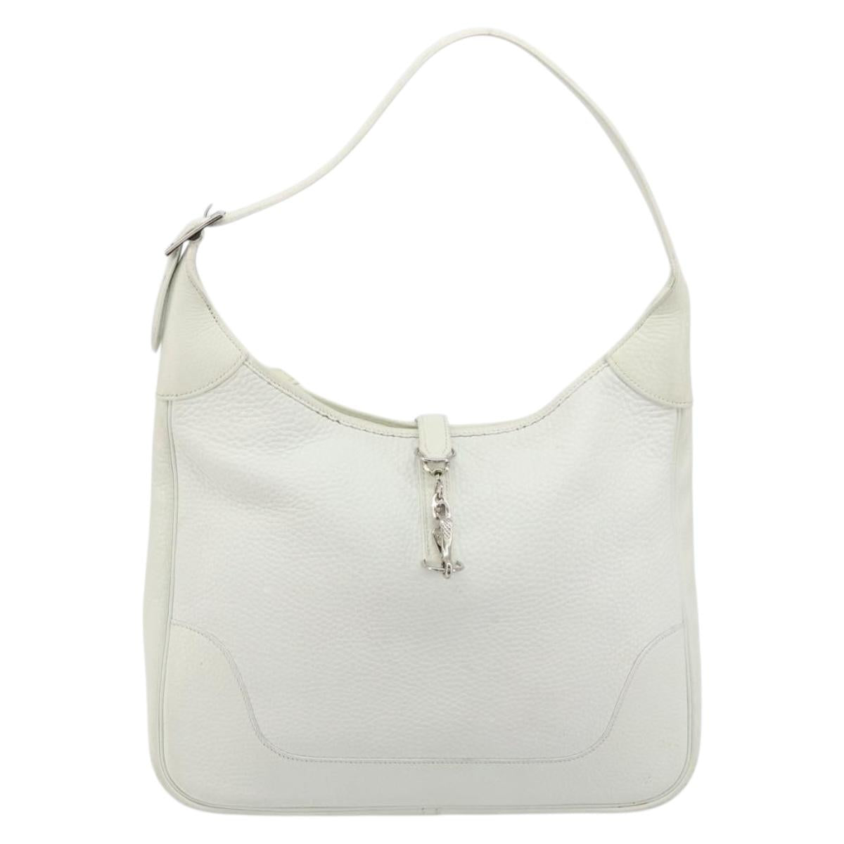 HERMES Trim 35 Shoulder Bag Togo leather White Silver Auth 176262A