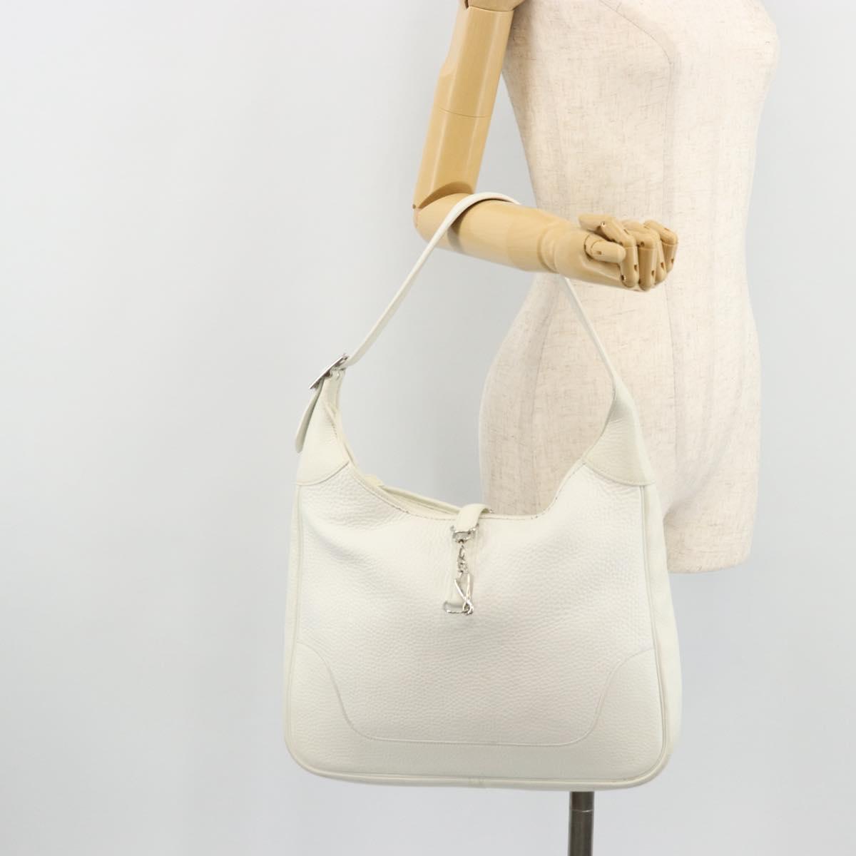 HERMES Trim 35 Shoulder Bag Togo leather White Silver Auth 176262A