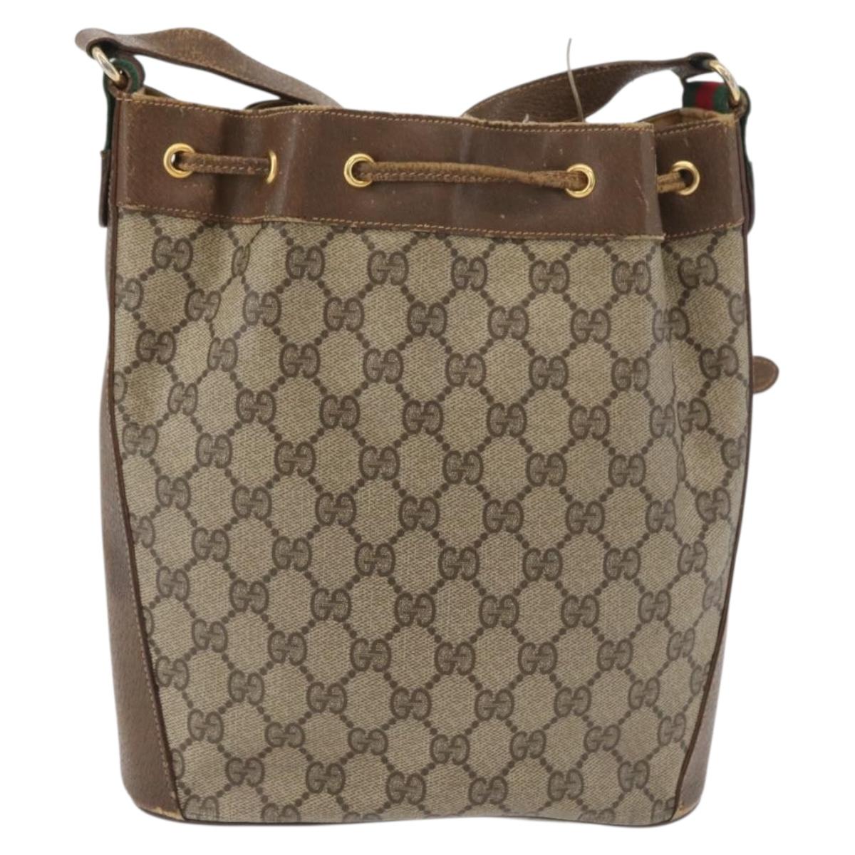 GUCCI GG Supreme Web Sherry Line Bag PVC Beige Gold 72 02 034 Auth 176268