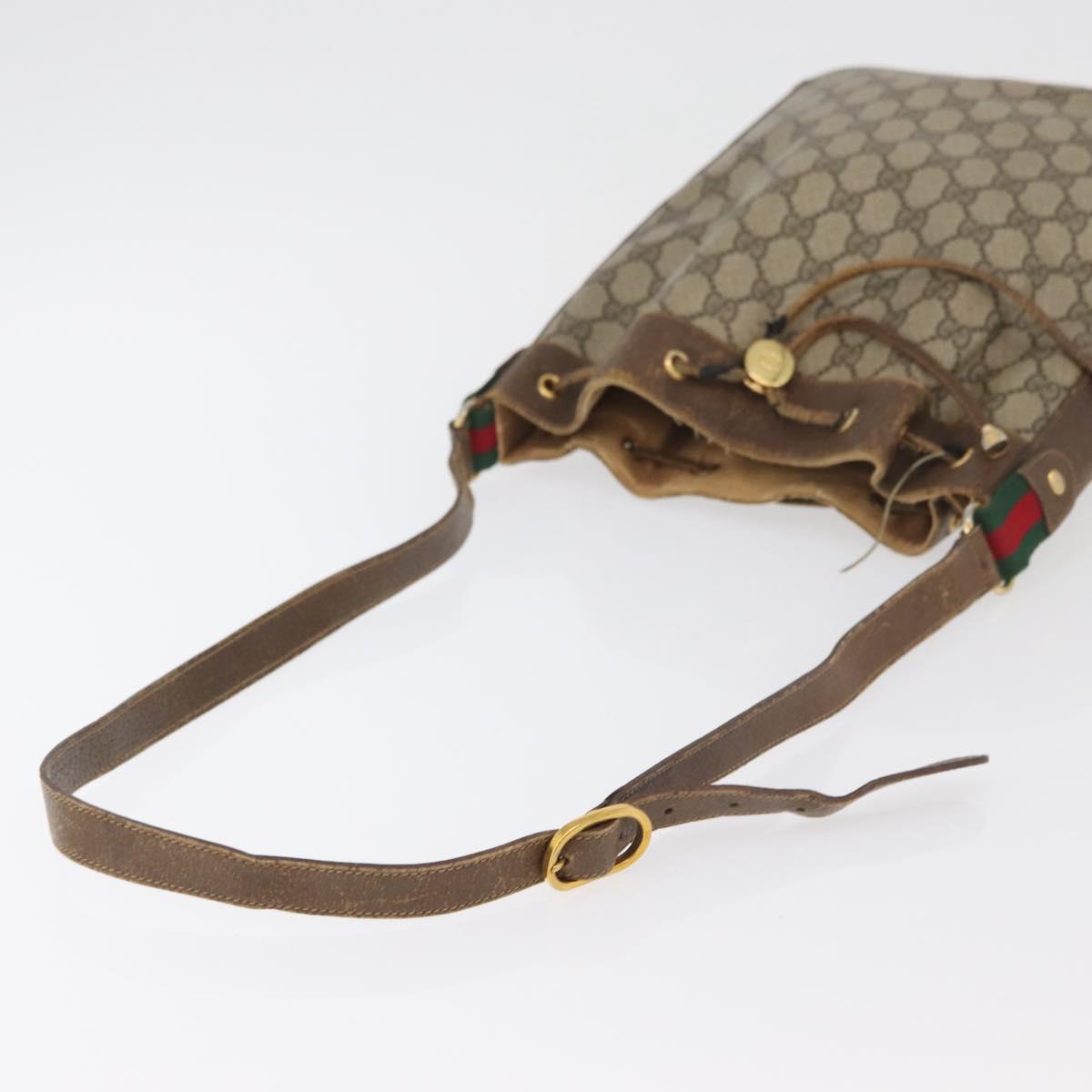 GUCCI GG Supreme Web Sherry Line Bag PVC Beige Gold 72 02 034 Auth 176268